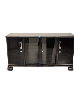 German Art Deco Sideboard, Saarland 1930, 12 layers of paint in highgloss black, Massive chromehandles, plenty of storage and clean interior