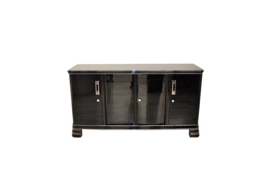 German Art Deco Sideboard, Saarland 1930, 12 layers of paint in highgloss black, Massive chromehandles, plenty of storage and clean interior