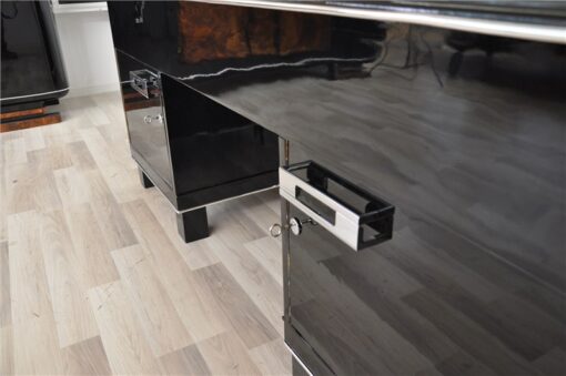 Art Deco Desk, classic Art Deco desk, france, 2 swing doors, clean interior, chromebands, chromefittings, handpolished