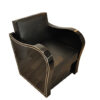 Art Deco armachair, swung armrests, black leather, rotating chromelines