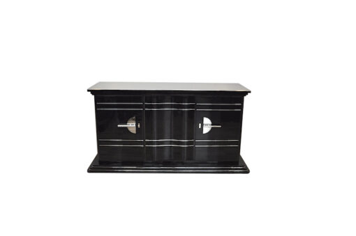 Art Deco SIdeboard, absolute classic, interior painted in NEW YORK yellow, handpolished, highgloss black, chromebars and chromed steelfittings