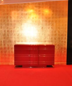 Art Deco Commode, Chromeliner, unique paintjpb in highgloss red, chromelines, interior in matt black