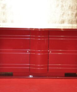 Art Deco Commode, Chromeliner, unique paintjpb in highgloss red, chromelines, interior in matt black