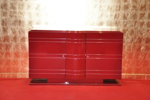 Art Deco Commode, Chromeliner, unique paintjpb in highgloss red, chromelines, interior in matt black