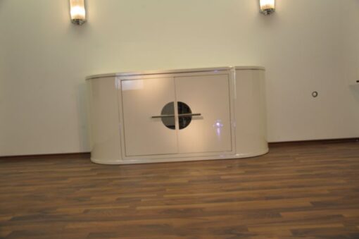 Art Deco Sideboard, wonderful body, big chromefittings, highgloss white, france 1935