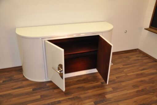 Art Deco Sideboard, wonderful body, big chromefittings, highgloss white, france 1935