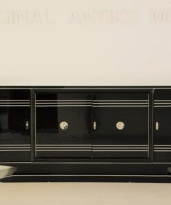 Art Deco Sideboard, Chromliner, red bar compartement, highgloss black, french base, living room, buffet, credenza, elegant