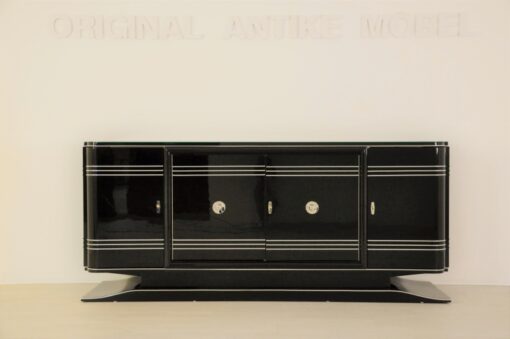 Art Deco Sideboard, Chromliner, red bar compartement, highgloss black, french base, living room, buffet, credenza, elegant