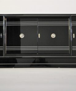 Art Deco Sideboard, Chromliner, red bar compartement, highgloss black, french base, living room, buffet, credenza, elegant