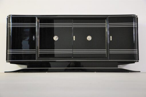 Art Deco Sideboard, Chromliner, red bar compartement, highgloss black, french base, living room, buffet, credenza, elegant