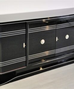 Art Deco Sideboard, Chromliner, red bar compartement, highgloss black, french base, living room, buffet, credenza, elegant