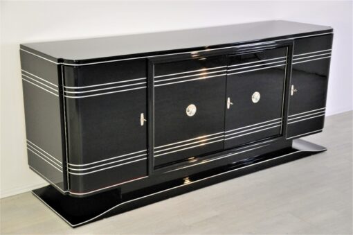 Art Deco Sideboard, Chromliner, red bar compartement, highgloss black, french base, living room, buffet, credenza, elegant