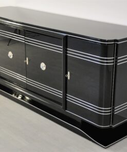 Art Deco Sideboard, Chromliner, red bar compartement, highgloss black, french base, living room, buffet, credenza, elegant