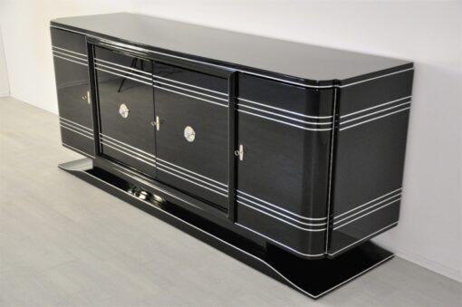 Art Deco Sideboard, Chromliner, red bar compartement, highgloss black, french base, living room, buffet, credenza, elegant