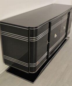 Art Deco Sideboard, Chromliner, red bar compartement, highgloss black, french base, living room, buffet, credenza, elegant