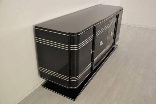 Art Deco Sideboard, Chromliner, red bar compartement, highgloss black, french base, living room, buffet, credenza, elegant