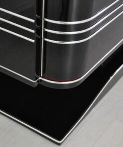 Art Deco Sideboard, Chromliner, red bar compartement, highgloss black, french base, living room, buffet, credenza, elegant