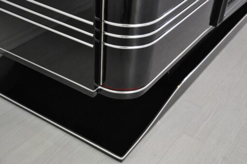 Art Deco Sideboard, Chromliner, red bar compartement, highgloss black, french base, living room, buffet, credenza, elegant