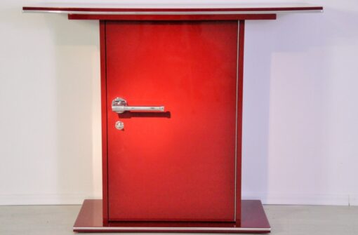 Art Deco Console, highgloss paintjob in red, chromehandles, beautiful design, fine chromelines