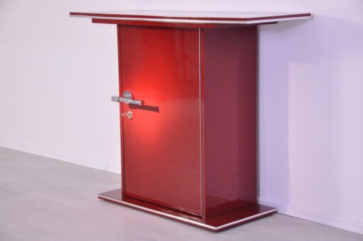 Art Deco Console, highgloss paintjob in red, chromehandles, beautiful design, fine chromelines