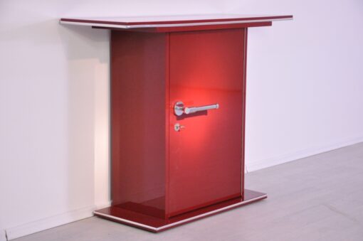 Art Deco Console, highgloss paintjob in red, chromehandles, beautiful design, fine chromelines