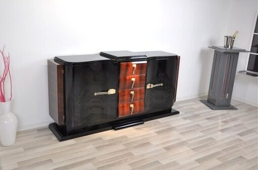 Art Deco Sideboard, france 1935, highgloss black pianolacquer, rosewood furnier, swing doors