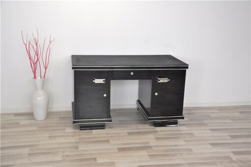 belgian Art Deco desk, wonderful leatherplate, chromehandles, pianolacquer, handpolished