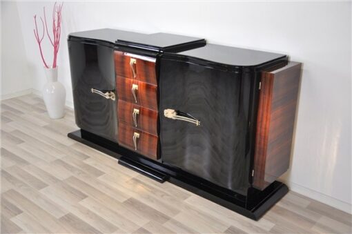 Art Deco Sideboard, france 1935, highgloss black pianolacquer, rosewood furnier, swing doors