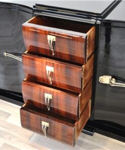 Art Deco Sideboard, france 1935, highgloss black pianolacquer, rosewood furnier, swing doors