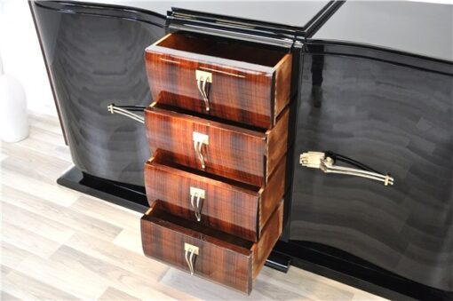 Art Deco Sideboard, france 1935, highgloss black pianolacquer, rosewood furnier, swing doors