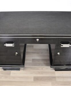 belgian Art Deco desk, wonderful leatherplate, chromehandles, pianolacquer, handpolished