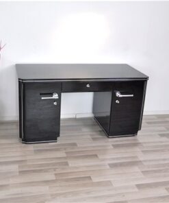 Classic art deco desk, highgloss black, chromehandles, fine chromelines, plenty of storage space