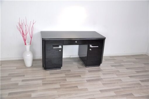 Classic art deco desk, highgloss black, chromehandles, fine chromelines, plenty of storage space