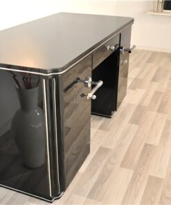 Classic art deco desk, highgloss black, chromehandles, fine chromelines, plenty of storage space