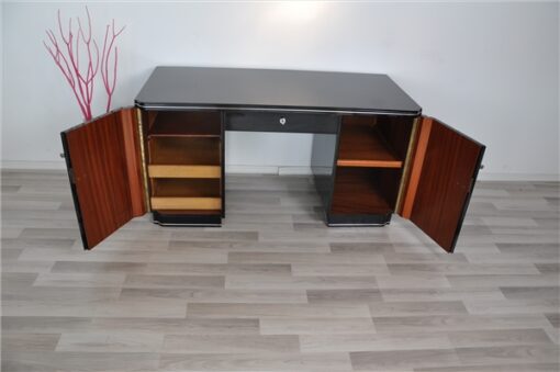 Classic art deco desk, highgloss black, chromehandles, fine chromelines, plenty of storage space