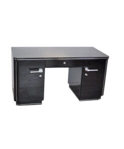 Classic art deco desk, highgloss black, chromehandles, fine chromelines, plenty of storage space