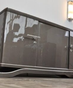 Lowboard Sideboard in Metallic Grey, highgloss paintjob, unique design,great body language, chromehandles