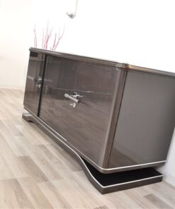 Lowboard Sideboard in Metallic Grey, highgloss paintjob, unique design,great body language, chromehandles