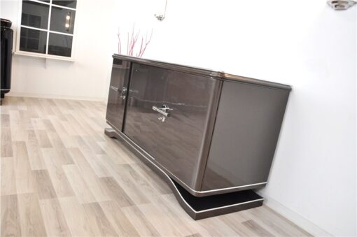 Lowboard Sideboard in Metallic Grey, highgloss paintjob, unique design,great body language, chromehandles