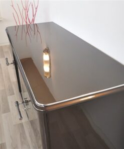 Lowboard Sideboard in Metallic Grey, highgloss paintjob, unique design,great body language, chromehandles