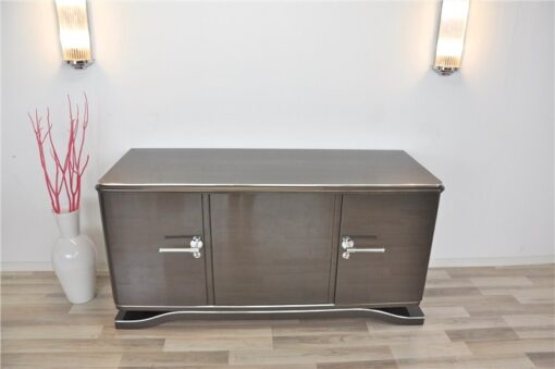 Lowboard Sideboard in Metallic Grey, highgloss paintjob, unique design,great body language, chromehandles