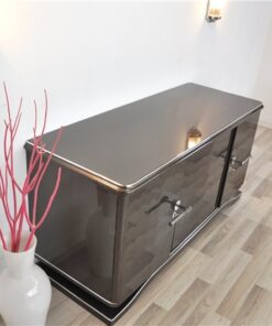 Lowboard Sideboard in Metallic Grey, highgloss paintjob, unique design,great body language, chromehandles