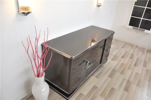 Lowboard Sideboard in Metallic Grey, highgloss paintjob, unique design,great body language, chromehandles