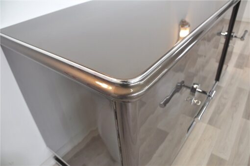 Lowboard Sideboard in Metallic Grey, highgloss paintjob, unique design,great body language, chromehandles