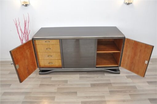 Lowboard Sideboard in Metallic Grey, highgloss paintjob, unique design,great body language, chromehandles