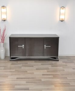 Lowboard Sideboard in Metallic Grey, highgloss paintjob, unique design,great body language, chromehandles