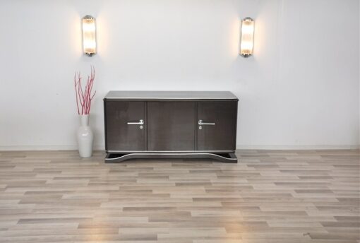 Lowboard Sideboard in Metallic Grey, highgloss paintjob, unique design,great body language, chromehandles