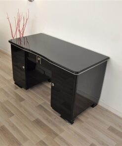 Art Deco Desk, Pianolacquer, lacobel glas plate, lockable, simple design