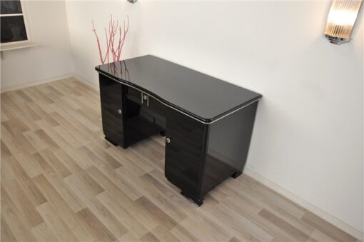 Art Deco Desk, Pianolacquer, lacobel glas plate, lockable, simple design