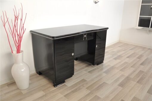 Art Deco Desk, Pianolacquer, lacobel glas plate, lockable, simple design